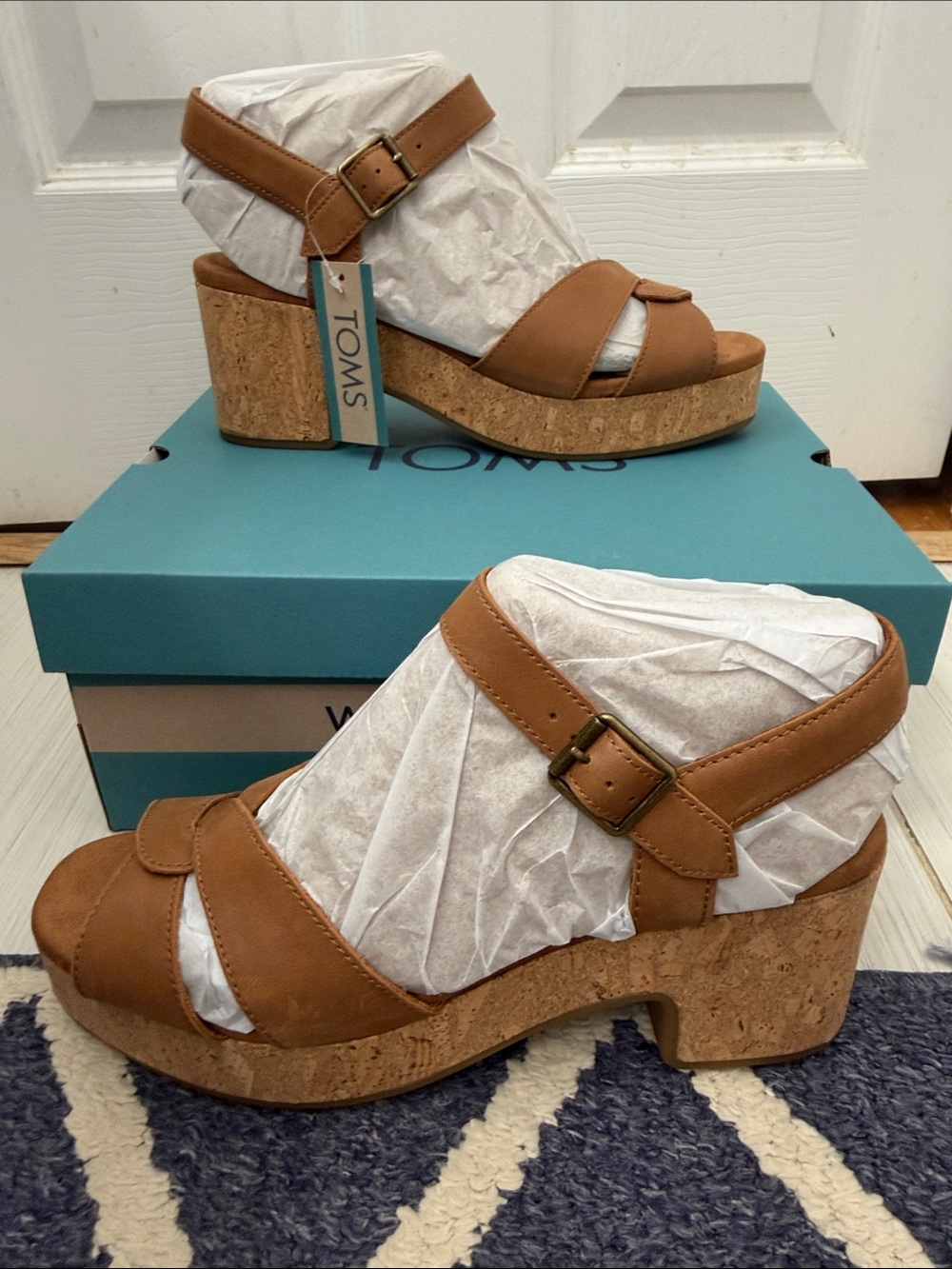 Toms Brown Leather Cork Platform Sandals